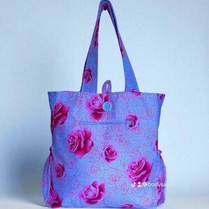 Elegant Blue and Pink Floral Tote Bag